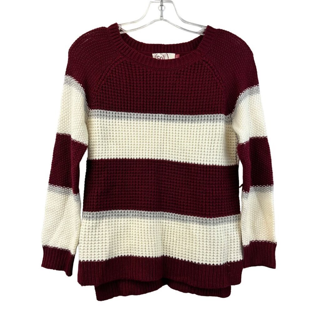 SO Womens Round Neck Above Wrist Sleeve Waffle Knit Sweater Colorblock S